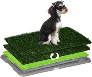 PawHut psí záchod s 2 umelými trávnikmi - toaleta pre psov s mriežkou a podnosom pre výcvik šteniat 67x41x3,5 cm Zelená | Aosom