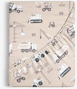 Goldea detská bavlnená napínacia plachta - nákladné autá a bagre na béžovom 80 x 160 cm