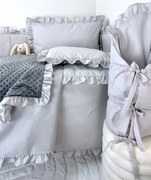 5-dielna súprava pre bábätko Sivá s volánikom/minky sivá – elegantná súprava do postieľky