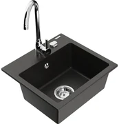 Mexen Milo, 1-komorový granitový drez 435x410x171 mm a chrómová batéria Telma, čierna-zlatá metalíza, 6505-75-670200-00