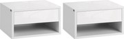 HOMCOM Set 2 Plávajúcich Nočných Stolíkov s Úložným Priestorom pre Spálňu a Obývaciu Izbu 37x32x21 cm Biela | Aosom