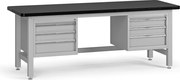 Pracovný stôl do dielne G4 s 2 závesnými boxami na náradie, MDF + PVC doska, 6 zásuviek, 2100 x 750 x 800 mm, sivá