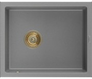 Mexen Pedro granitový jednokomorový drez 560 x 460 mm, Šedá, Sifón Zlatá - 6508561000-71-G