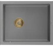 Mexen Pedro granitový jednokomorový drez 560 x 460 mm, Šedá, Sifón Zlatá - 6508561000-71-G