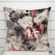 Biante Dekoračná obliečka na vankúš Parma PM-111 Tehlovo červené kvety na dymovo sivohnedom 60 x 60 cm