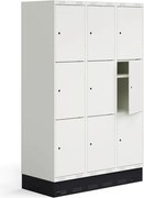 Šatňová skrinka ROZ, 3 sekcie, 9 dverí, so soklom, 1890x1200x550 mm, biela