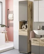 Vysoká kúpeľňová skrinka Mason, dub/šedá%