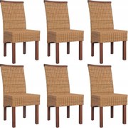 vidaXL Stolové stoličky, 6 ks, hnedé, prírodný ratan