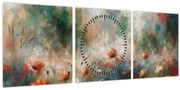 Obraz – Abstrakcia poľa s makmi (s hodinami) (90x30 cm)