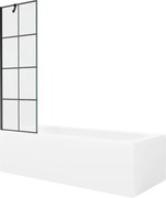 Mexen Vega obdĺžniková vaňa 150 x 70 cm s obkladom a 1-krídlovou sprchovou zástenou 60 cm, Čierny vzor - 550115070X9506007077