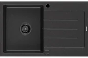 Mexen Bruno granitový jednokomorový drez s odkvapkávačom 795 x 495 mm, Čierna/Strieborná metalíza, Sifón Čierna - 6513791010-73-