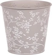 Obal na kvetináč šedý s bielymi ružami, 15,7 cm%