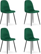 Set štyroch jedálenských stoličiek PADVA zamatové zelené / čierne nohy (4 ks)