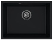 Sink Quality Crypton 60, kuchynský granitový drez 535x400x205 mm + čierny sifón, čierna, SKQ-CRY.C.1KBO.60.XB