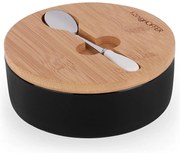 Keramická cukornička s bambusovým vekom 14,5x5 cm čierna + lyžička