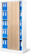 Kovová kancelárska skriňa s posuvnými dverami, biela/dub Sonoma, 900x1850x400 mm: KUBA Eco Design