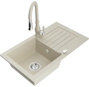 Mexen Pablo, 1-komorový granitový drez 752x436x161 mm a drezová batéria Savita, béžová, 6510-69-672601-69