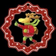 AMADEA Drevená ozdoba farebná vločka so sobom 6 cm