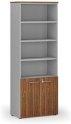 Kombinovaná kancelárska skriňa PRIMO GRAY, dvere na 2 poschodia, 800 x 420 x 2128 mm, sivá/orech