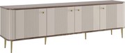 TV stolík Vespera 4D 187 cm - kašmírová / orech / zlaté nožičky