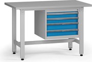 Výškovo nastaviteľný dielenský stôl G5, 1200 x 750 x 800-1000 mm, 1x kontajner, 4 zásuvky, modrá