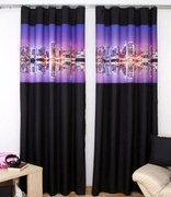 Záves do obývačky v čiernej farbe s motívom večerného veľkomesta Šírka: 160 cm | Dĺžka: 250 cm (v sade sú 2 kusy)