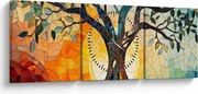 Obraz – Mozaika – slnko a strom I. (s hodinami) (90x30 cm)