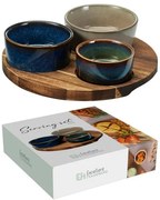 Servírovací set 4 ks na drevenom podnose 20x20 cm
