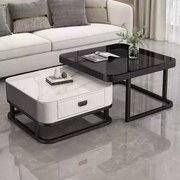 LuxuryForm DESIGN Konferenčný stolík ARAGON 70 × 70 / 60 × 60 cm – biely / biely mramor + sklo (set 2 ks)