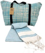 Štýlový set plážovej tašky + osušky HAMAM 75 x 150 cm, tyrkysový