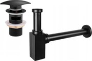 Mexen umývadlový polosifón hranatý s klik-klak zátkou, s prepadom, čierna - 7992660-70