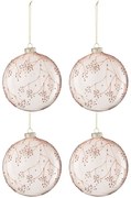 4ks ružová vianočná sklenená ozdoba s vetvičkami a trblietkami - Ø 12 cm