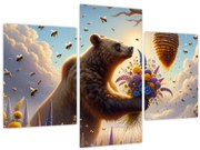 Obraz - Medveď a včielky (90x60 cm)