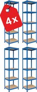Akcia 4x Regál 180x40x40 cm lakovaný 5-policový, nosnosť 875 kg - modrý - 4ks