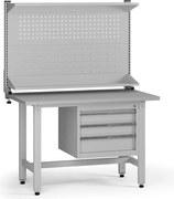Výškovo nastaviteľný dielenský stôl G5 s nadstavbou, 1200 x 750 x 800-1000 mm, 1x kontajner, 3 zásuvky, sivá