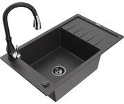 Mexen Elias, 1-komorový granitový drez 795x480x200 mm a drezová batéria Savita, čierna škvrtnitá, 6511-76-672601-70-B