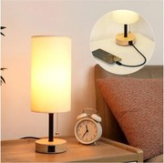 Brilagi - Stolová lampa s USB portom TABLON 1xE27/25W/230V dub/čierna/krémová