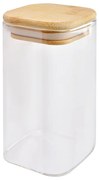 Sklenená hranatá úložná nádoba s bambusovým viečkom Squa - 6*6*12 cm