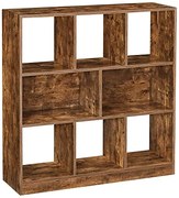 Knižnica, 8 políc, 100x97,5x30cm, vintage hnedá