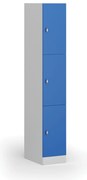 Šatníková skrinka S1 s úložnými boxmi, 3 boxy, 1850 x 300 x 500 mm, otočný zámok, modré dvere