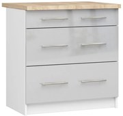 Spodná kuchynská skrinka s doskou OLIWIA S80 3SZ biela / metalická, lesk