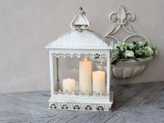 Krémová antik kovová lampáš Fleur-de-lis - 35*20*66 cm