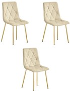 Set troch jedálenských stoličiek LIBRA zamatové, svetlobéžové / zlaté nohy (3 ks)