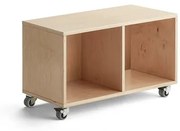 Drevená úložná skriňa RICO, s kolieskami, 2 priehradky, Š 800 mm, breza