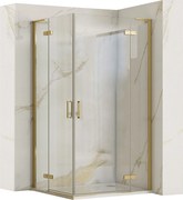 Sprchový kút REA HUGO DOUBLE GOLD BRUSH 100x90, zlatý kartáčovaný/transparent - bez vaničky