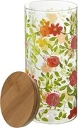 Sklenená dóza na potraviny s dreveným viečkom a kvetmi Floral glass - Ø10*23cm / 1400ml