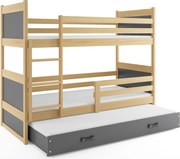 Poschodová posteľ s prístelkou RICO 3 200x90 Borovica - Grafitová