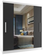 Šatníková skriňa 133 cm Belini biely mat / čierny mat s posuvnými dverami a zrkadlom ME SZP2/2/W/B/0/AL