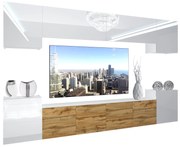 Obývacia stena Belini Premium Full Version bely leski / dub wotan + LED osvetlenie Nexum 64