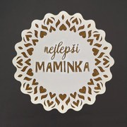 AMADEA Drevený podtácok okrúhly text "najlepšia mamička", priemer 10,5 cm, český výrobok